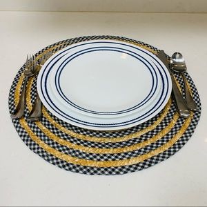 NWT 5 straw blue and white circular placemats